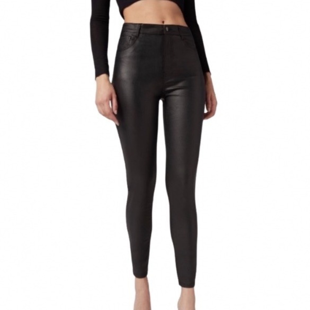 Calzedonia Womens Black Coated Skinny High Rise Faux Leather Look Pants Size XS